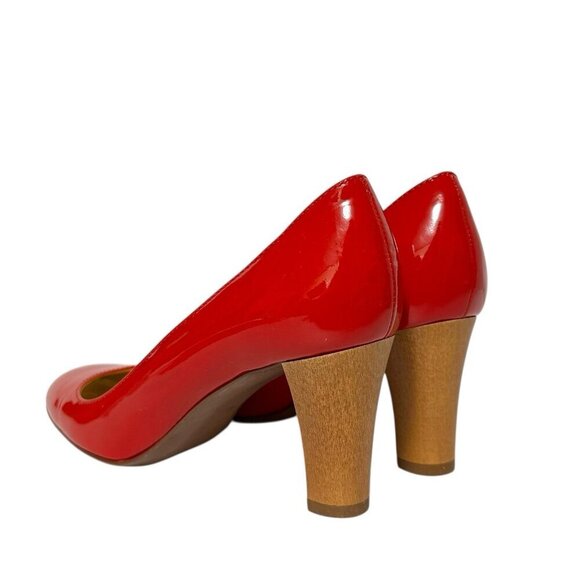 J. Crew Red Patent Leather Pumps 96716 Wooden Heel Italian Made Women's Size 7 - Picture 3 of 16